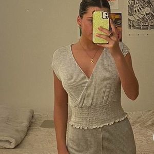 Grey and white striped jumpsuit